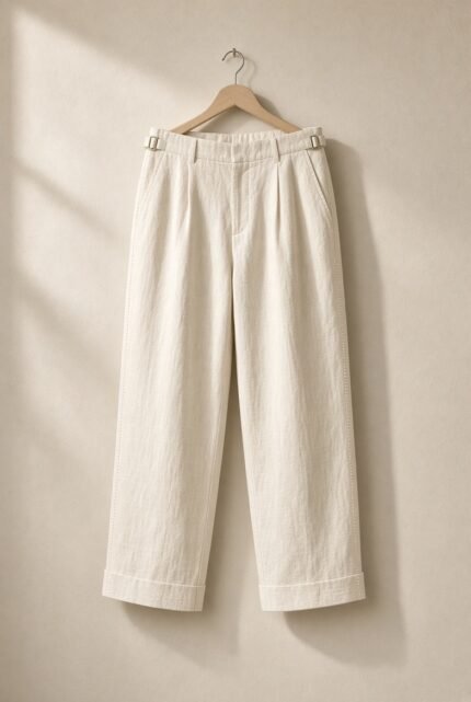 ASSANE, pantalon droit en lin et coton blanc chaud de la collection ATLAS — vue principale