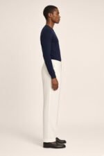 ASSANE, pantalon droit en lin et coton — vue de profil, patte de serrage métal