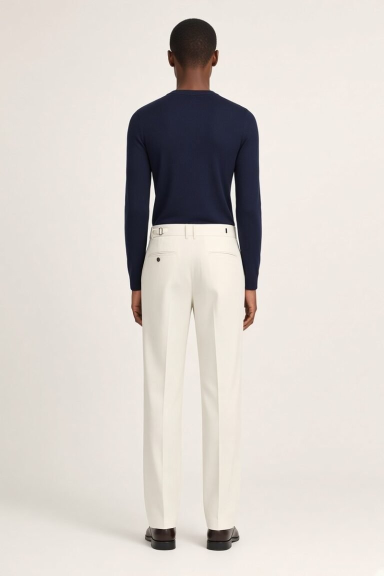 COLIN · Pantalon coton & lin — vue de dos, fond nacre