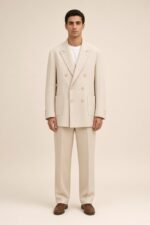 FITA, blazer croisé en lin crème à six boutons — vue de face