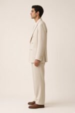 FITA, blazer croisé en lin crème — vue de profil