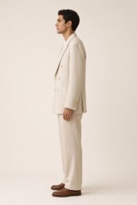 FITA, double-breasted blazer worn, side view