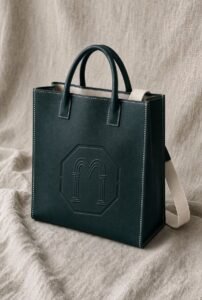 FRANE, cabas en cuir vert Cèdre à monogramme pressé de la collection ATLAS — vue principale