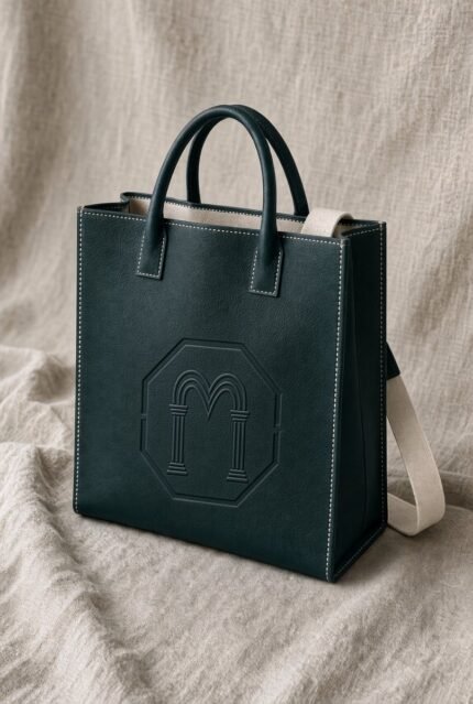 FRANE, cabas en cuir vert Cèdre à monogramme pressé de la collection ATLAS — vue principale