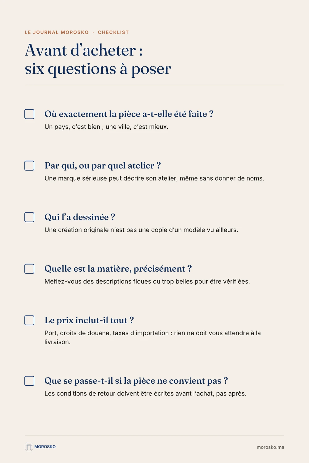 Liste des questions à poser avant d'acheter de l'artisanat marocain
