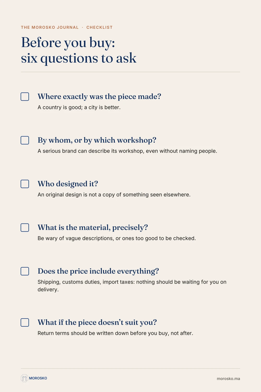 Checklist of questions to ask before buying Moroccan crafts