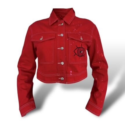 Veste RUBY PUNK rouge de Rime Sbai, vue de face