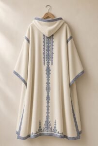 TROZE, selham ivoire brodé bleu indigo de la collection ATLAS — vue principale