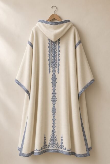 TROZE, selham ivoire brodé bleu indigo de la collection ATLAS — vue principale
