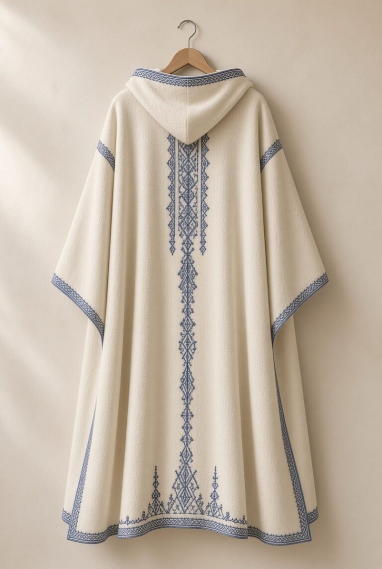 TROZE, selham ivoire brodé bleu indigo de la collection ATLAS — vue principale