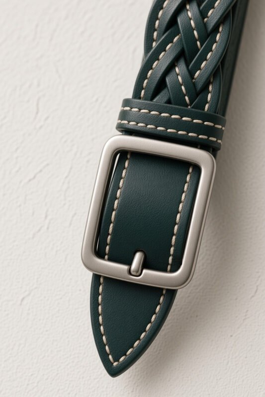 ZROU, ceinture tressée Cèdre, détail de la tresse et de la boucle